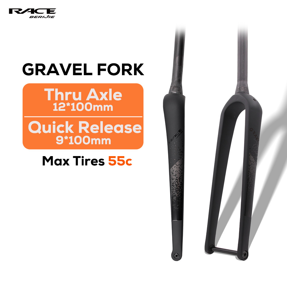 RACE กรวดจักรยานคาร์บอนส้อมเบรค,ครึ่งสายภายใน Hard ส้อม 700x55C,12x100mm Thru เพลา,QR 9x100mm Hard Gravel ส้อม