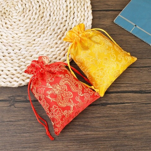 Lucky Bag Lucky Bag Safe Bag Dragon Pattern Drawstring Brocade Cloth Bag Red Small Cloth Bag Jewelry