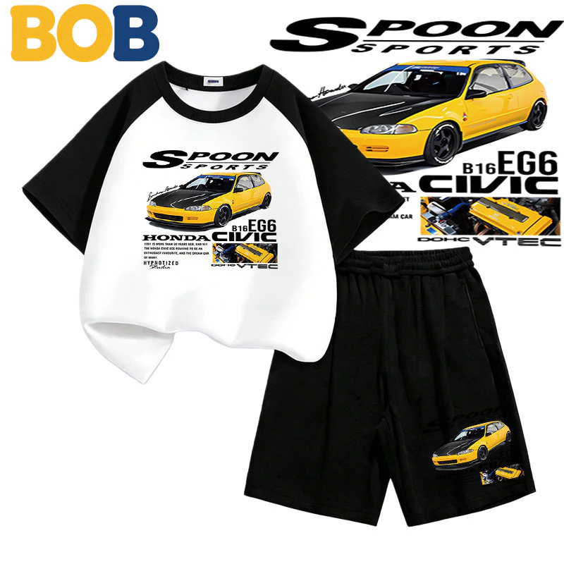 【จัดส่งไทย】2ชิ้น BOB ชุดเด็กชาย เซ็ตเด็ก รถแข่ง Tokyo Racing แขนสั้น ผ้าใยผสม ใส่สบาย Boys T-Shirt Set#20