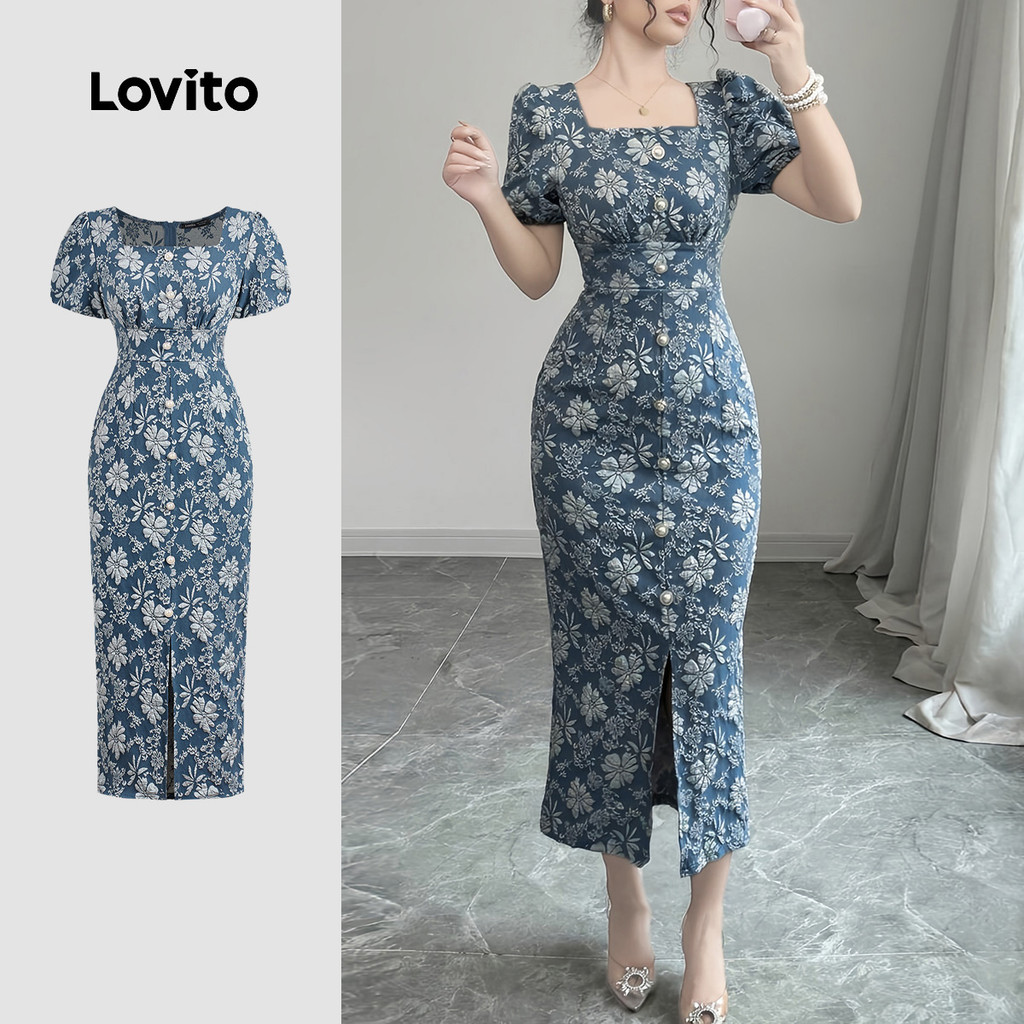 Lovito ชุดลำลองสไตล์ฝรั่งเศสสบาย ๆ สไตล์เงียบ ๆ ของไข่มุก เดรสสีฟ้า สำหรับผู้หญิง ฤดูใบไม้ผลิ/ฤดูร้อน L150AD1621 ราคา ถูกที่สุด ดีลบีเคเค รูปภาพหลัก