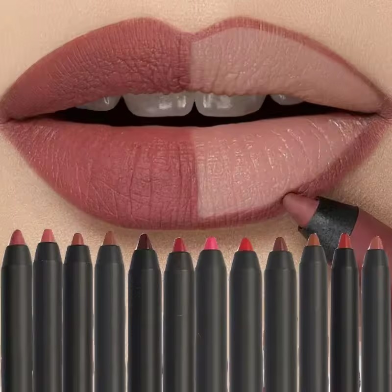 12 สี Nude Matte ลิปสติกดินสอ Long-lasting กันน้ํา Lip Pencil High Pigmented Lip Liner เซ็กซี่สีแดงลิปสติกแต่งหน้าความงาม