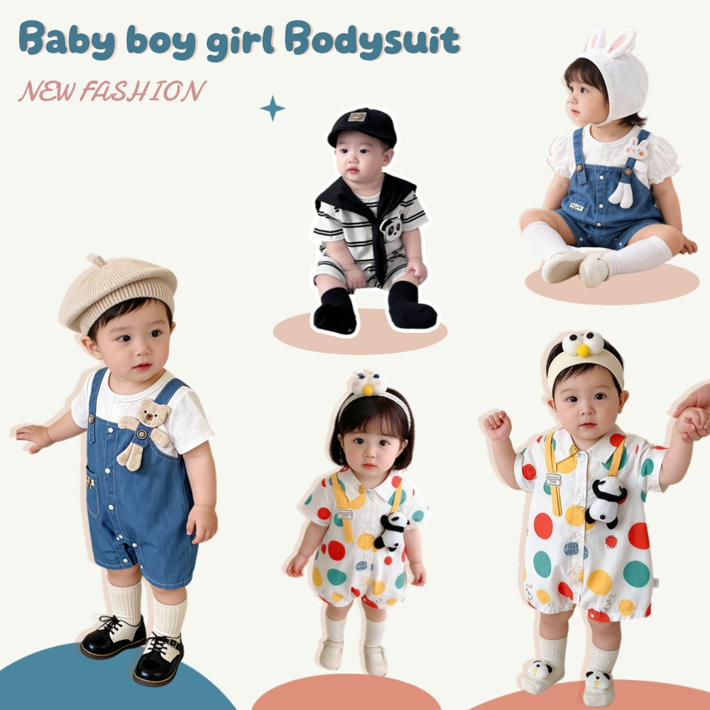 ชุดรอมเปอร์ แขนสั้น ลายการ์ตูนหมี สไตล์เกาหลี เหมาะกับฤดูร้อน สําหรับเด็กผู้ชาย ผู้หญิง อายุ 0-24 เดือน