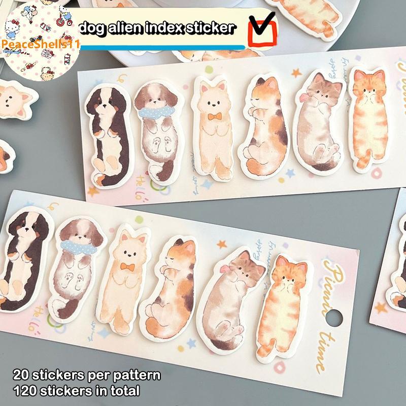 PeaceShells 120 แผ่น/เซ็ตแมวน่ารักสุนัข Stiy Notes Index Tabs หน้าเครื่องหมายหนังสือสําหรับหน้าเครื่