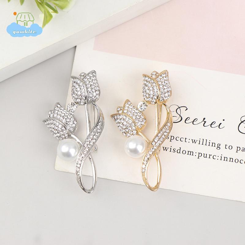 [LI] 1 PC เข็มกลัด Rhinestone Tulip เข็มกลัดดอกไม้ Anti-glare ชุดเข็มกลัดคอ Pin เครื่องประดับ IE