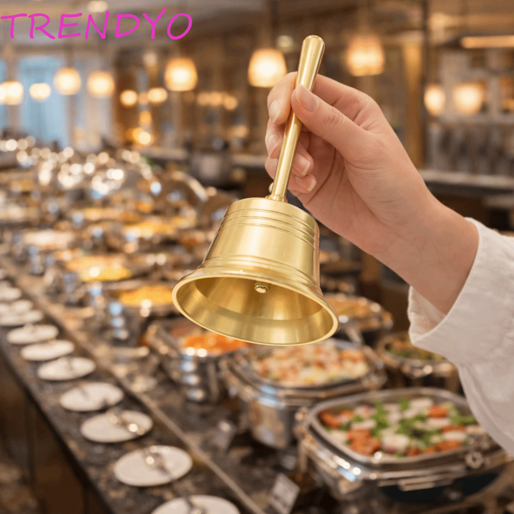 TRENDYO กระดิ่งมือ, พร้อมกระดิ่ง Clapper ขัดทองเหลืองแข็ง Call Bell, Rattle Sound-ducing Vintage Crisp Sound Dining Bell สมาธิ