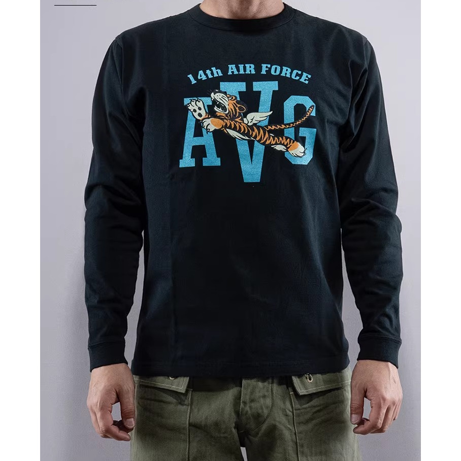 เสื้อยืดแขนยาว Retro Flying Tigers จากผ้าฝ้าย 100% สำหรับทั้งผู้ชายและผู้หญิง