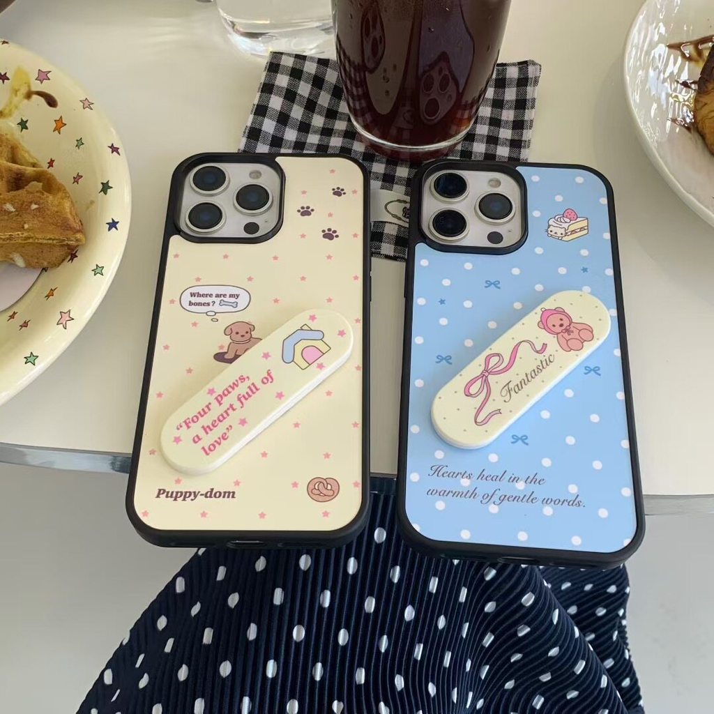 ที่วางพลาสเตอร์รูปสุนัขน่ารักการ์ตูน For iphone 17 16 15 14 13 12 11 pro max เคสโทรศัพท์เรียบง่าย กันกระแทก เคสป้องกัน