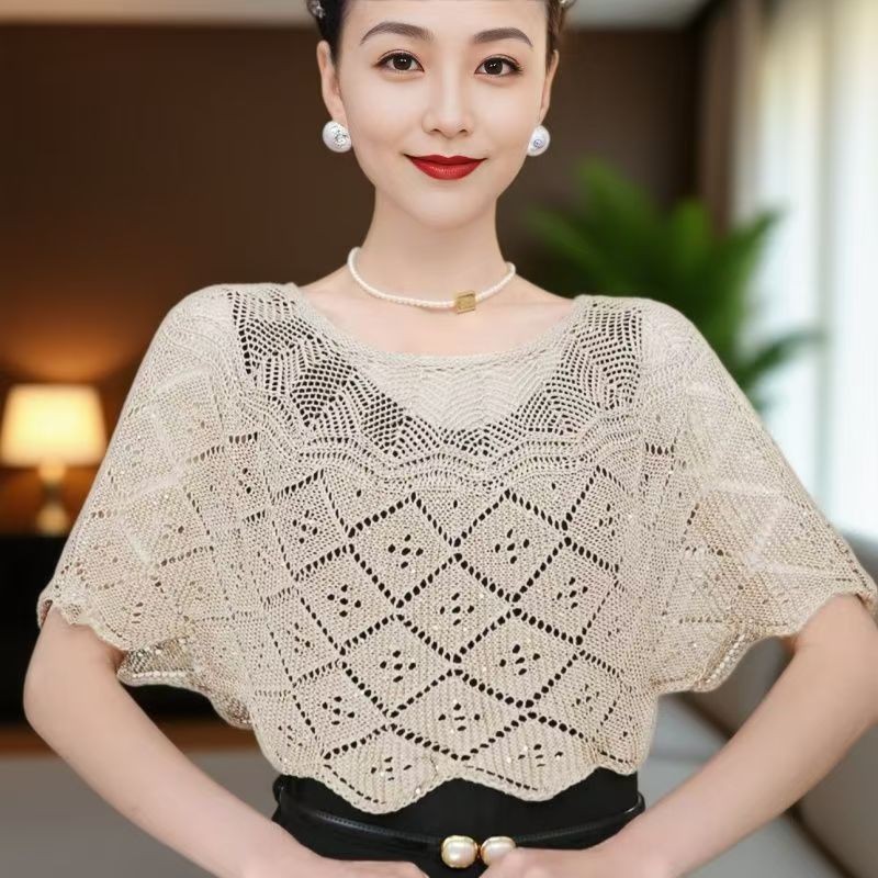 Noble Shawl Top Grade Hollow ถักPullover Thin สไตล์ All-Match Cheongsam แฟชั่นครีมกันแดดเครื่องปรับอ