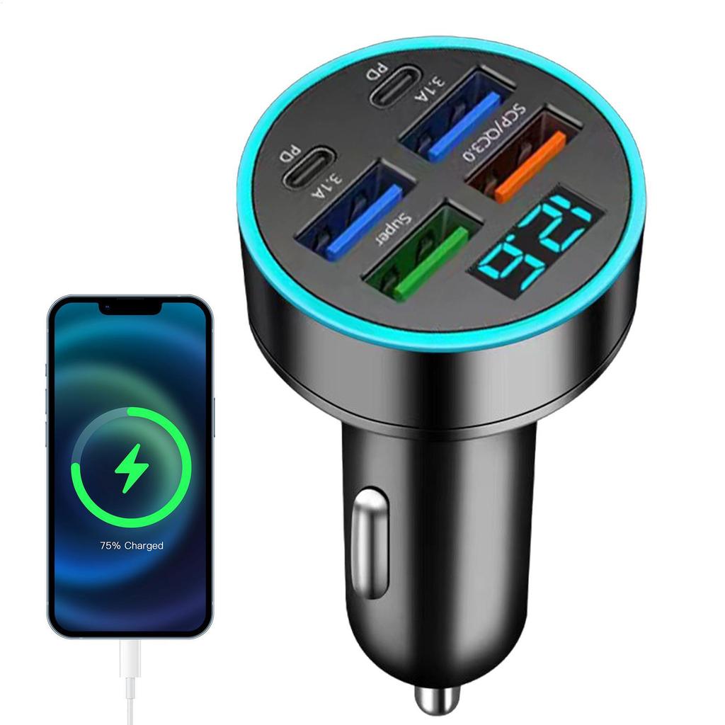 USB Car Charger 66W USB Charger อะแดปเตอร์รถ Multi-Port Car Phone Charger Car Charger Block มัลติฟัง