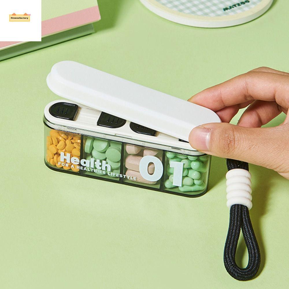FITNESSFACTORY 4Grid Pill Case, Long strip Pocket Stylish Pill Organizer, Creative Moistureproof Lan