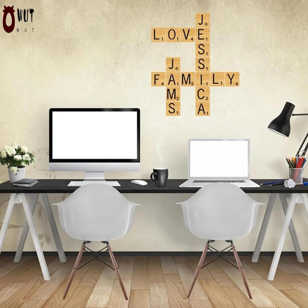 พลาสติก Scrabble Letter Stencils ตัวอักษรแม่แบบ Interlocking Stencil สําหรับภาพวาดบนผ้าผนังไม้