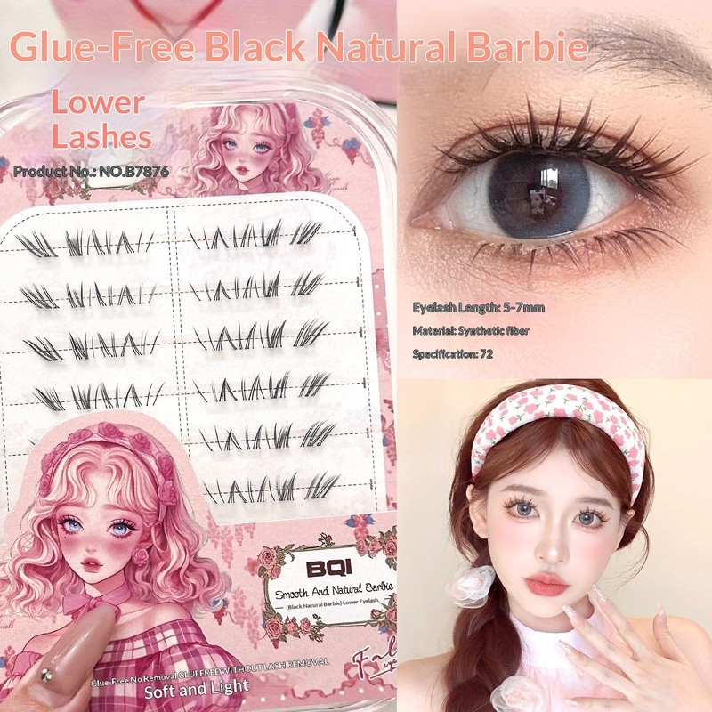 BQI Natural Barbie Lower Lashes, สไตล์การ์ตูน, สีดํา, คลัสเตอร์เดี่ยว, ปราศจากกาว