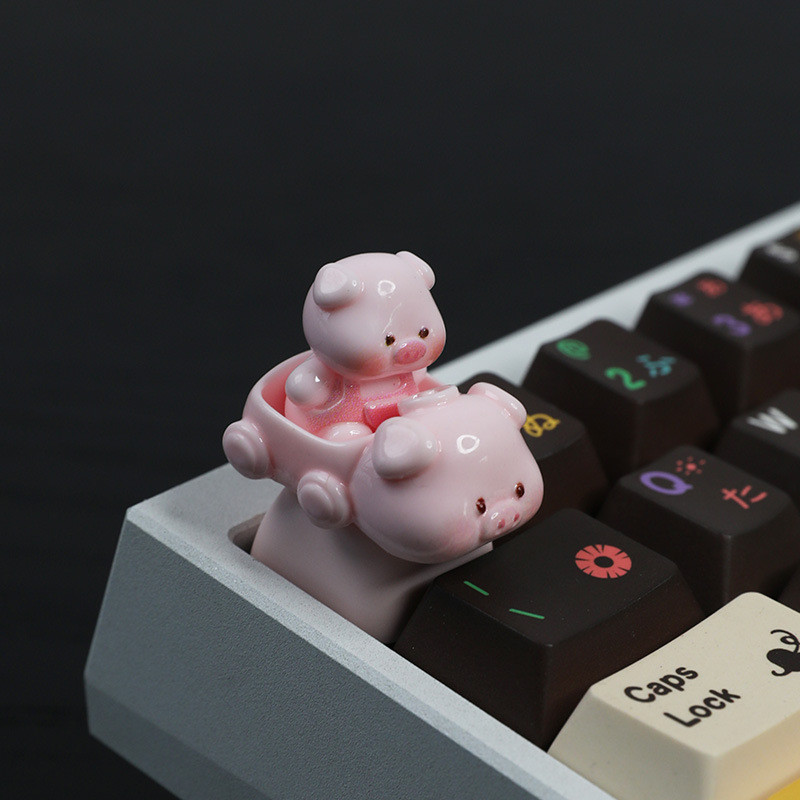 Fliggy คีย์บอร์ดเครื่องกล Keycaps ส่วนบุคคล Keycaps น่ารักหมูสีชมพู Cross Axial ความเครียดบรรเทา Keycap ตกแต่ง
