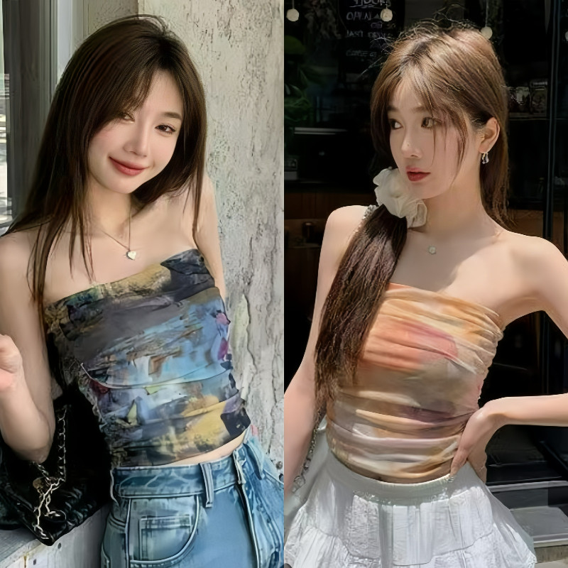 💖Bonnie💖​เสื้อเกาะอก มีฟองน้ำ พิมพ์ลาย เข้ารูป เสื้อครอป สไตล์เกาหลี สวยๆ เซ็กซี่ ใส่สบาย เสื้อผ้าผู้หญิง
