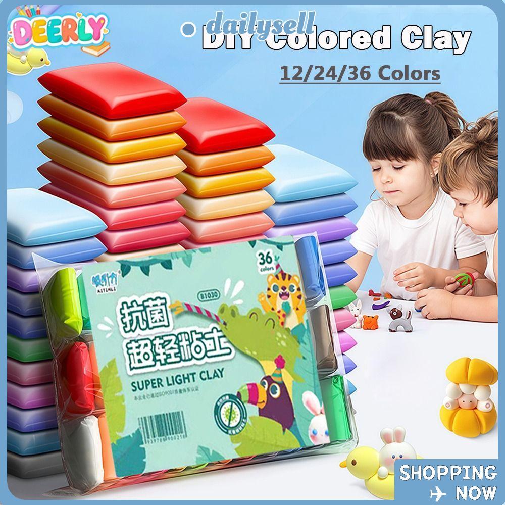 DAILY 12/24/36pcs Play Dough, Ultra-Light DIY Plasticine Modeling Clay, Creative Air Dry ไม่มีกลิ่น 