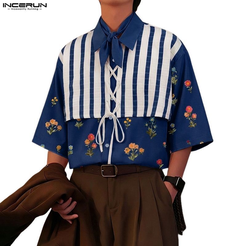 ไม่แน่นอน ผู้ชาย ซอก ออกแบบ ดอกไม้ การเย็บปะติดปะต่อกัน ออกแบบ เสื้อเชิ้ตแขนห้าส่วน – โปรปัง