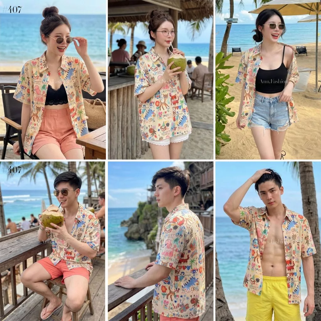 เสื้อลายดอกฮาวายผู้หญิง แขนสั้นกระดุมหน้า ผ้าไหมอิตาลี #312 thumbnail 8