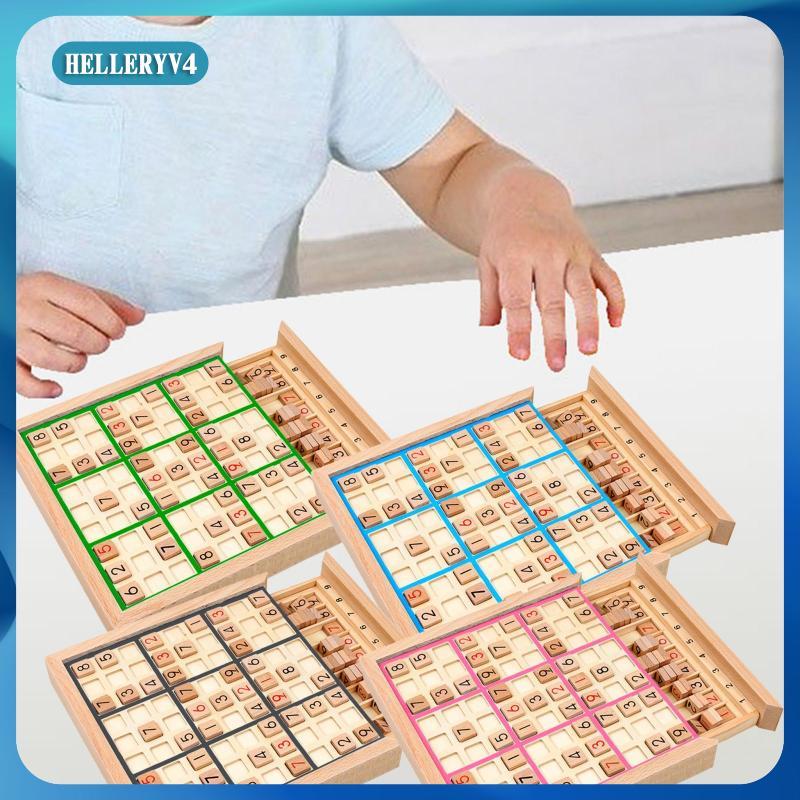 [helleryv4] Wooden Sudoku Board Family Game Educational Playset for Kids Christmas Gift