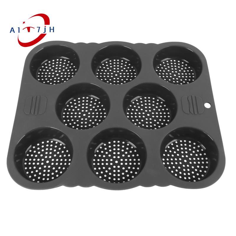 [ใหม่ A7]Hamburger Bun Mold ซิลิโคน 8 Cavity Easy Release แฮมเบอร์เกอร์ Bun Mold Pan เครื่องมือห้องค