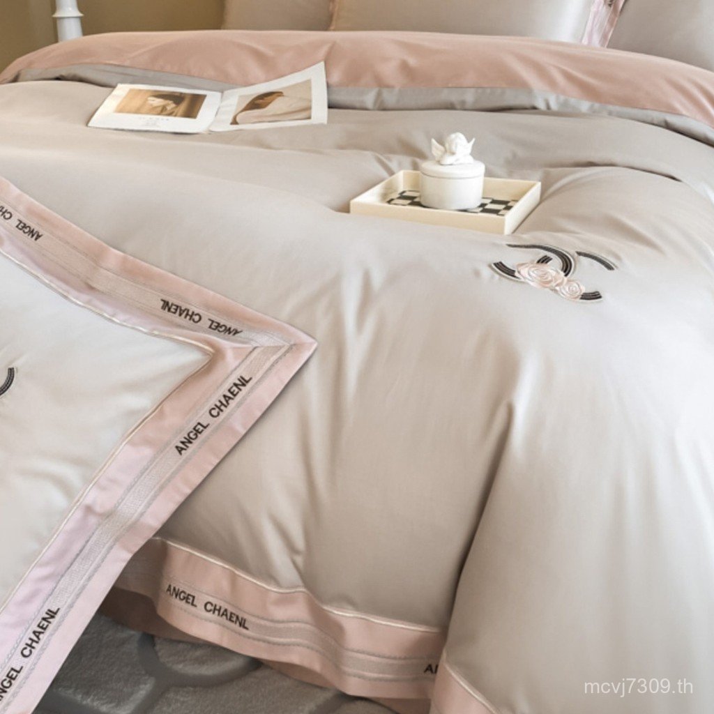 1.8m Light Enjoy ชุดสี่ชิ้นผ้าปูที่นอนหรูหราเตียงผ้าฝ้ายแท้โรงแรม Naked Sleeping 50s Kasa Hilton สไต