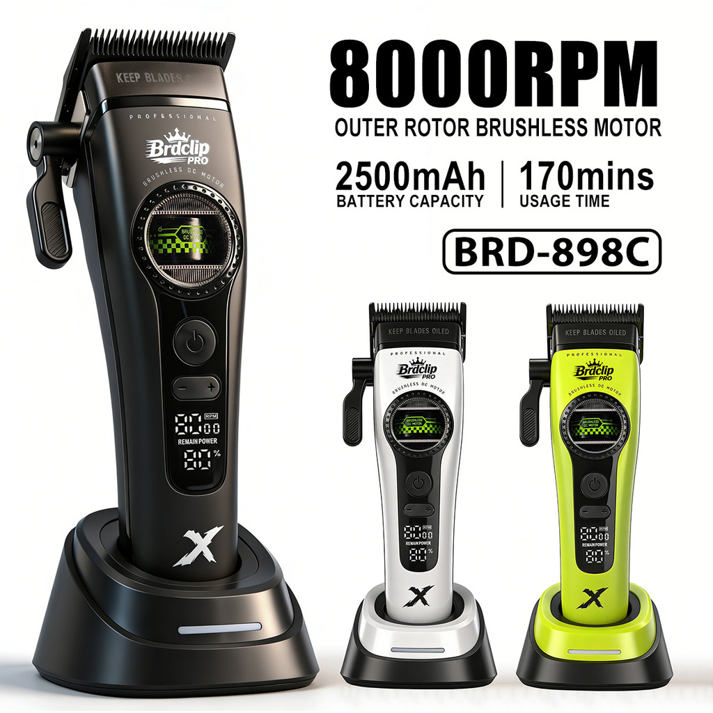 BRDCLIP 898C ตัดผม Professional 6000RPM-8000RPM ปัตตาเลี่ยนตัดผมด้านนอกมอเตอร์ไร้แปรงใบมีดที่ถอดออกได้ diamond-like ฐานคาร์บอนชาร์จ