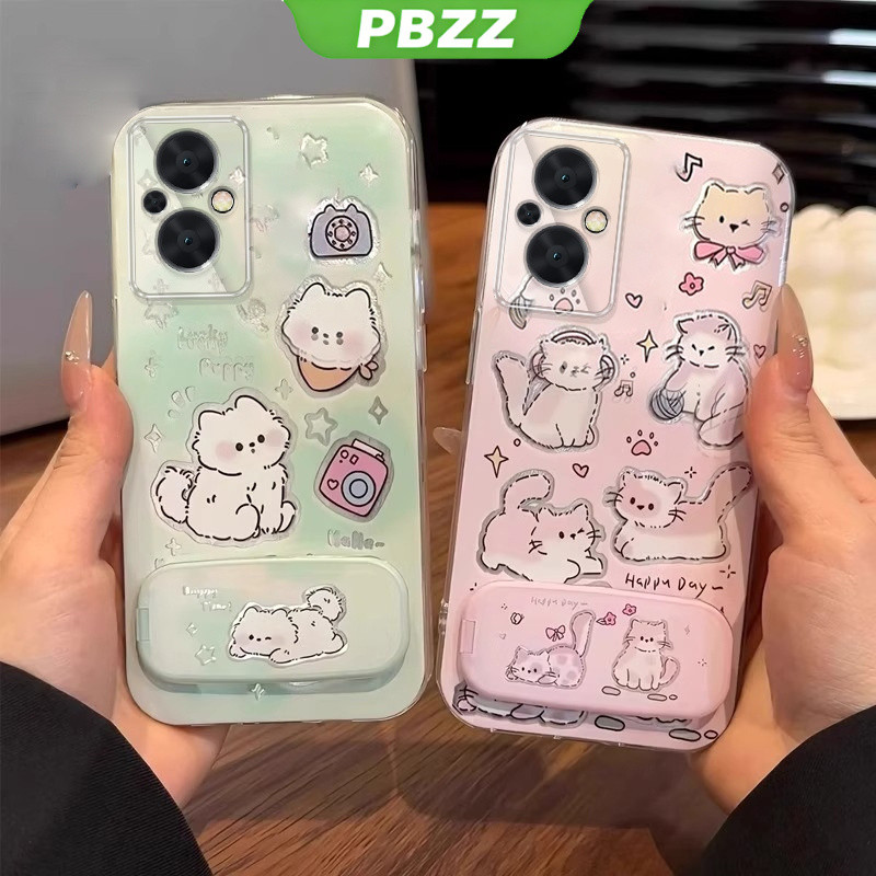 PBZZ FOR เคส สําหรับ OPPO RENO 7Z 5g RENO 7 Z 5g RENO 8Z 5g เคสโทรศัพท์ Softcase ซิลิโคนป้องกันกันกระแทกฝาครอบใสออกแบบใหม่ความงาม CARTOON CAT พร้อมผู้ถือ TKYYMZJ01