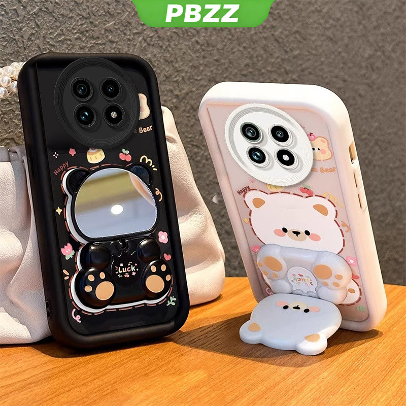 PBZZ เคสสําหรับRealme 13 Pro Plus Realme 13 Plus 14 Pro + 5g 14xเคสโทรศัพท์Softcaseซิลิโคนกันกระแทกฝาครอบการออกแบบใหม่ความงามกระจกหมุนได้น่ารักหมีพร้อมที่วางJTXZJ01