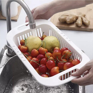 Extendable Over Fruits Vegetables Drain Basket Plastic Filter Dish Rack Flexible Drain Strainer