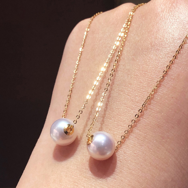 18KGold JapanakoyaSea pearl8-9mmPendant Clavicle สร้อยคอด้านขวาเป็น Rain Perfect Circle Strong Light