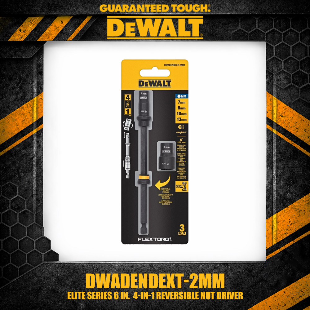 DEWALT DWADENDEXT-2MM ELITE SERIES 6 in. อุปกรณ์เสริมเครื่องมือไฟฟ้าไดร์เวอร์น็อตแบบพลิกกลับได้ 4-in-1