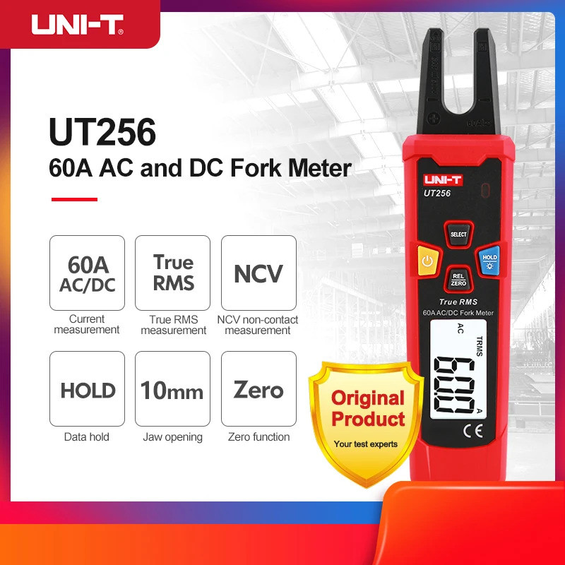 UNI-T 60A AC DC Current Fork Meter UT256 True RMS Amperometric Clamp Meter แอมป์มิเตอร์ดิจิตอล NCV T