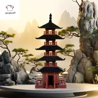 Pengatao09 Mini Pagoda รูปปั้นจีนโบราณอาคารรุ่น Pavilion ตกแต่งจําลองรูปปั้น Zen Garden Aquarium บอนไซตกแต่งใหม่
