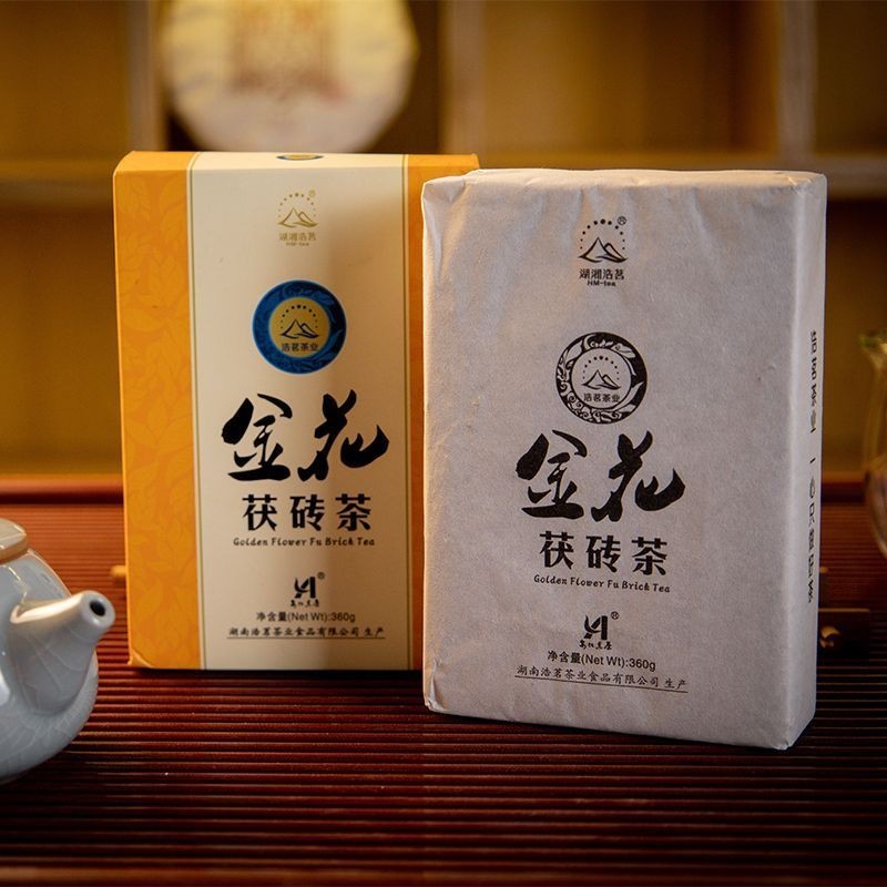 ชาดํา Hunan Anhua Fu ชาอิฐ Fu ชา Fu 360g ชาดําดอกไม้สีทองเชื้อรากลิ่นหอม Anhua