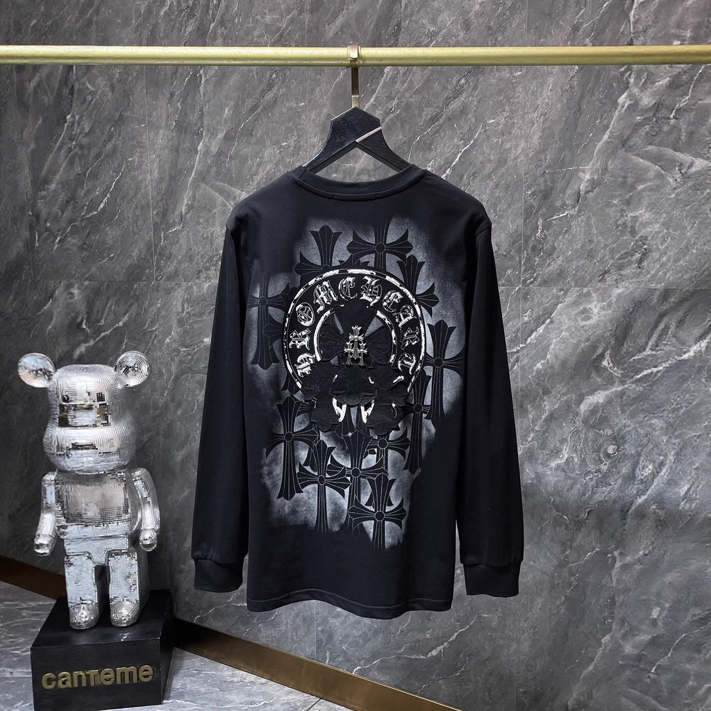 G5BH Chrome Hearts Autumn and winter patchwork embroidery spray-painted foam long sleeves T T-shirt 