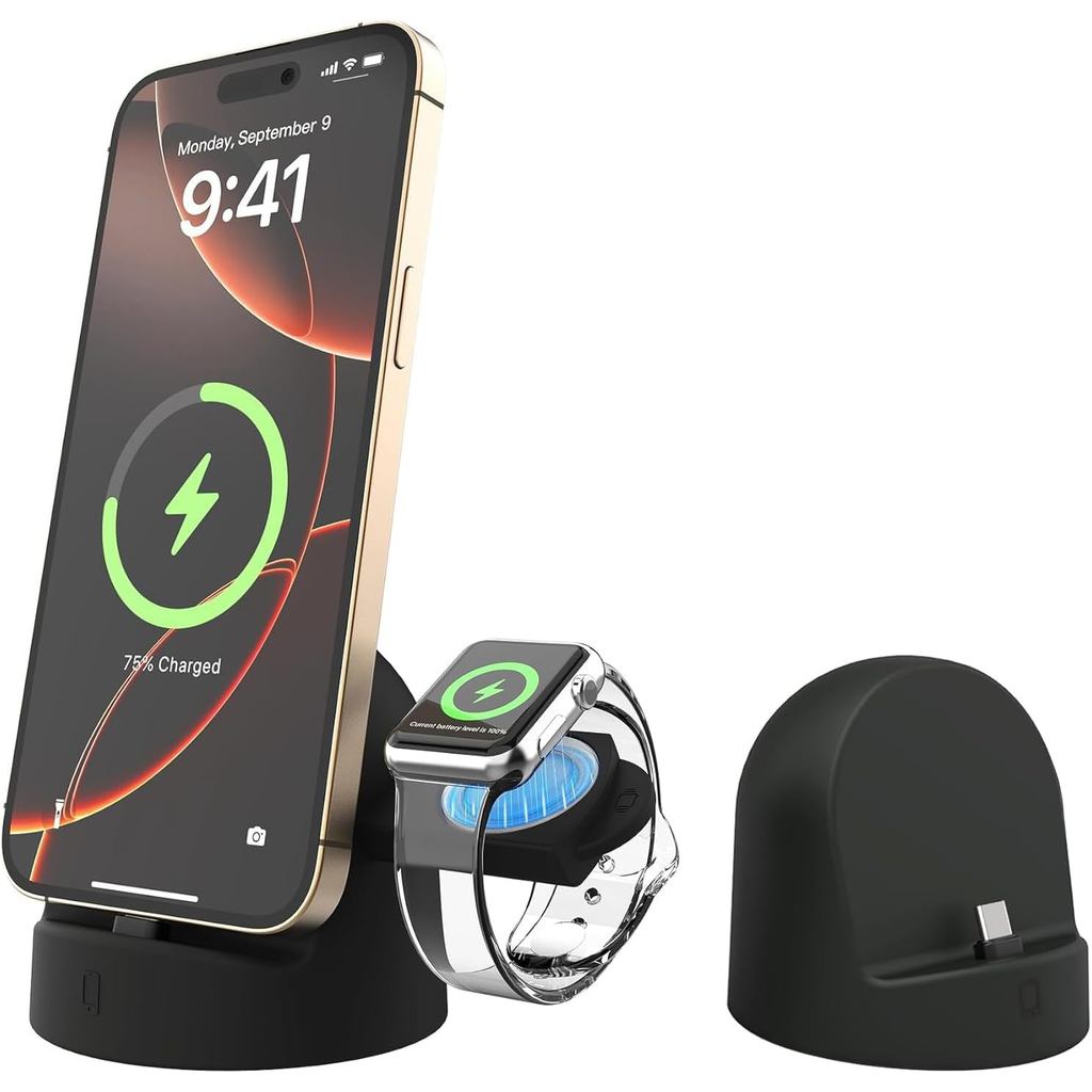แท่นชาร์จสําหรับ Apple Watch และ iPhone,แท่นชาร์จโทรศัพท์ USB-C 15W ชาร์จเร็ว,รองรับโหมด Nightstand,