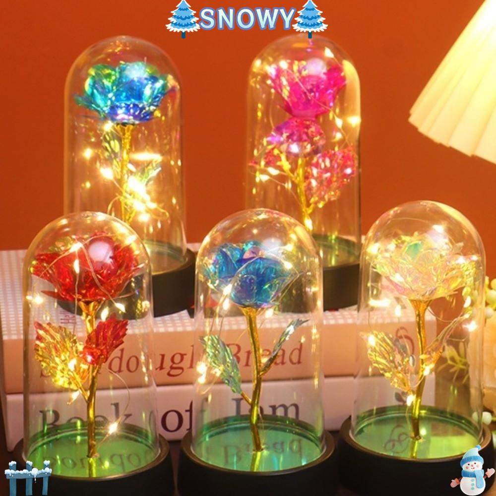 SNOWY Gold ฟอยล์ Rose, ฝาครอบโปร่งใสสร้างสรรค์ของขวัญเครื่องประดับ LED Luminous ดอกไม้ที่เก็บรักษาไว