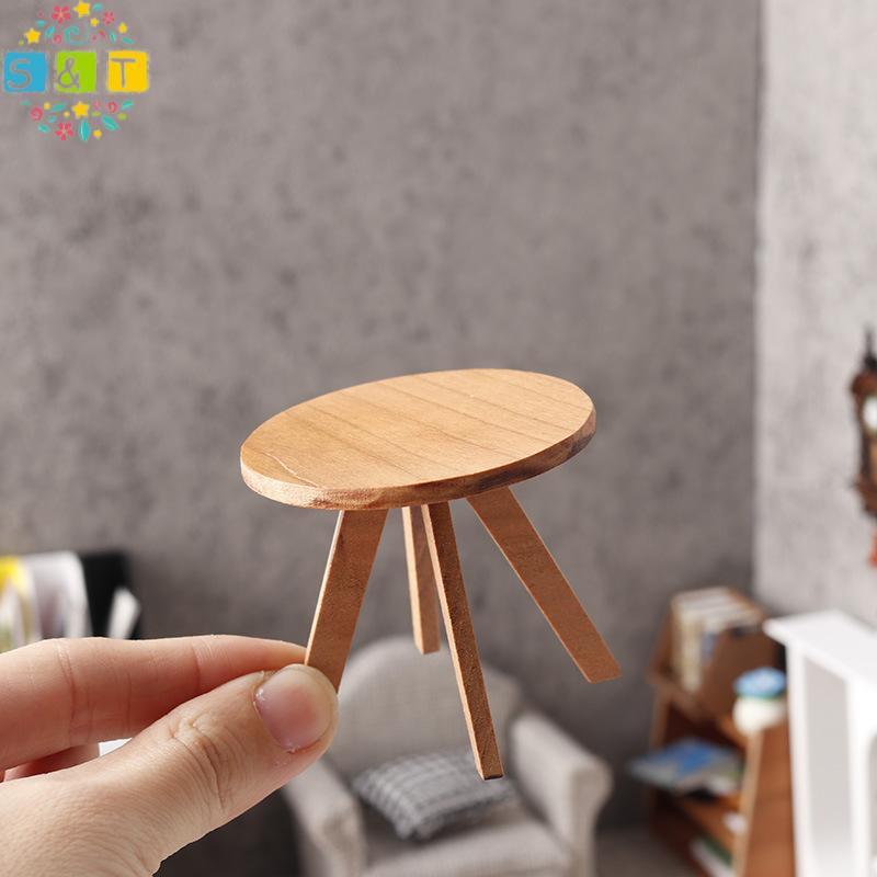 [S&T] โต๊ะบ้านตุ๊กตาขนาดเล็กรอบ 1 12 Scale Tea Coffee Table Model for Bedroom Living Room Furniture 