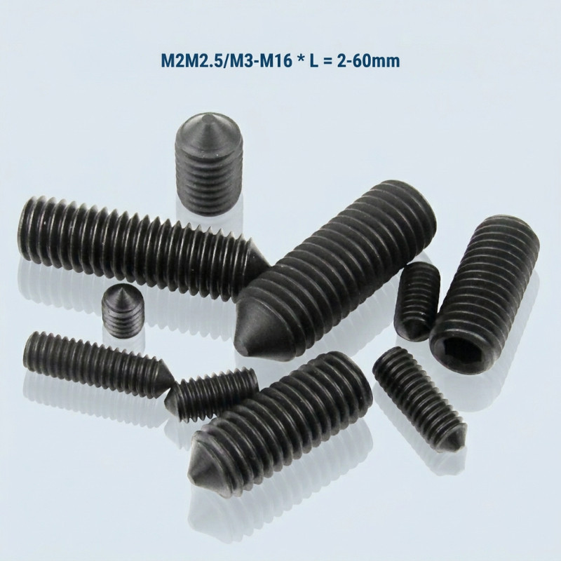 สกรู ตัวหนอน ขัน หกเหลี่ยม ปลายแหลม เหล็กแข็ง 12.9 เกลียวมิล หยาบ M2M2.5/M3-M16 * L 2-60 มม / Hex Socket Set Screw Cone Point Gr. 12.9 YEDA