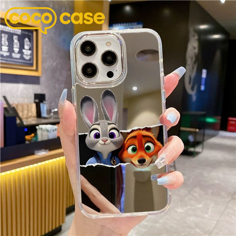 เคสไอโฟน เคส iPhone 16 Plus/16 Pro Max 15 14 13 12 11 X 8 7 Plus กระจกเงา – Zootopia นิคกี้จูดี้ น่ารักทนทาน