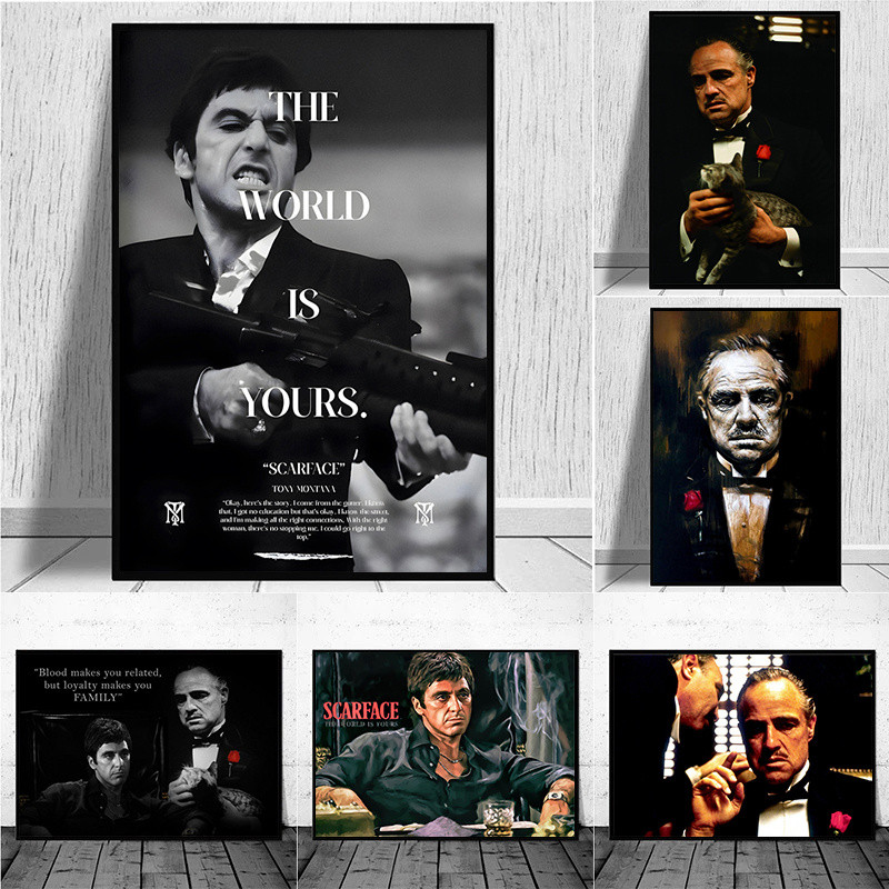 Scarface เจ้าพ่อโปสเตอร์ผ้าใบ Wall Art คลาสสิกนักเลงภาพยนตร์พิมพ์สําหรับห้องนั่งเล่นตกแต่งบ้าน
