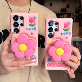 สําหรับ Samsung Galaxy S26 S25 S24 S23 S22 Ultra A56 A36 A26 A16 A15 A25 น่ารัก 3D ดอกไม้วงเล็บซิลิโคนนุ่มกรณีดอกไม้ขาตั้งฝาครอบ