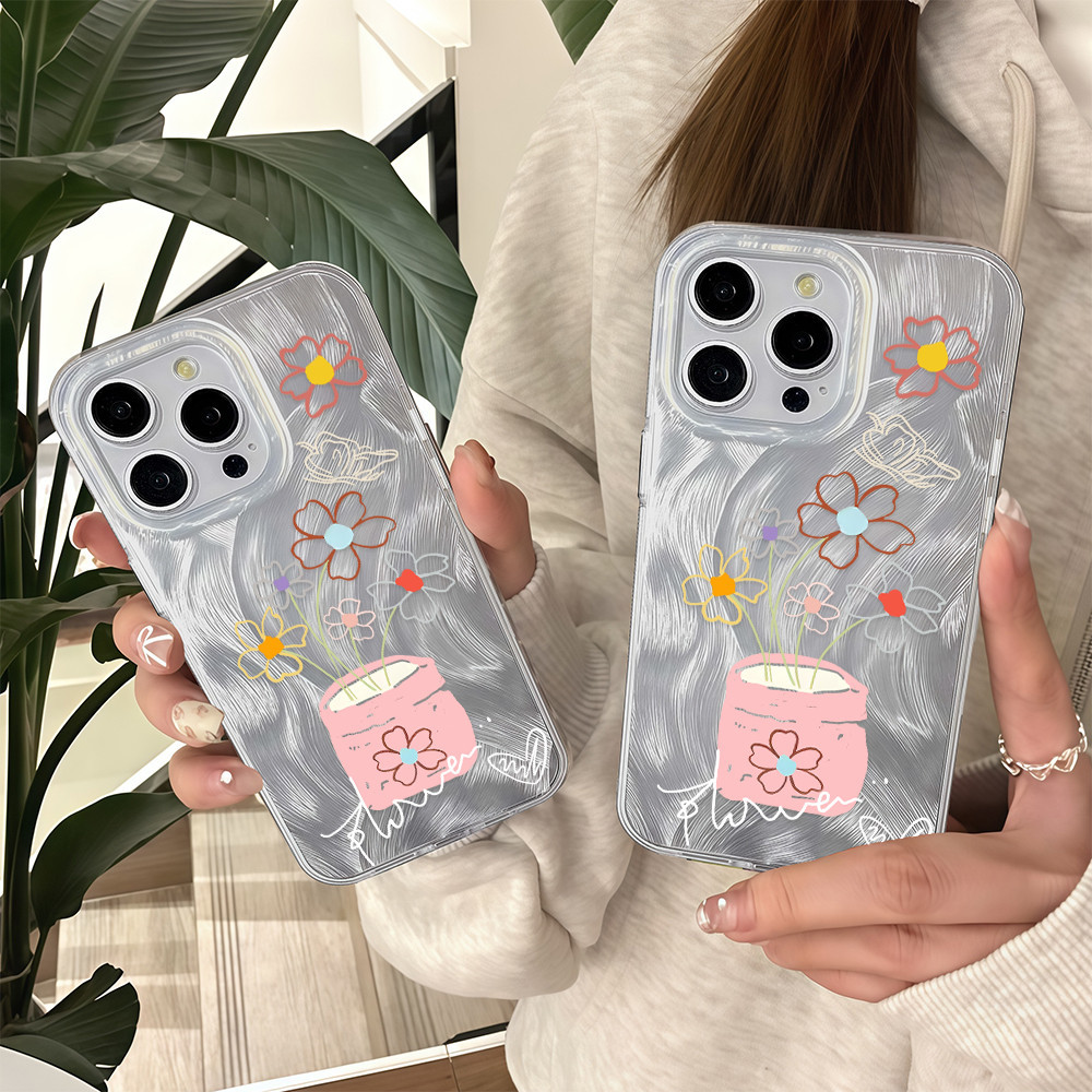 จัดส่งฟรีในพื้นที่ เคสสีเงินดอกทานตะวัน iPhone 11 15 16 13 12 14 Pro Max 8 PLUS 7Plus XR 16 7 8 PLUS 16 11 Pro