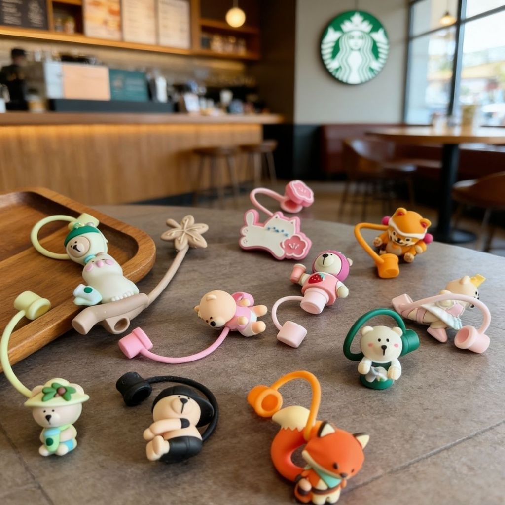 7-8มม เหมาะสําหรับ สตาร์บัคส์ ฟางนมชาถ้วยถ้วยป้องกันฝุ่นฟางเสียบนํามาใช้ใหม่ทนความร้อนรั่วการ์ตูนน่ารักซิลิโคนถ้วยน้ําอุปก