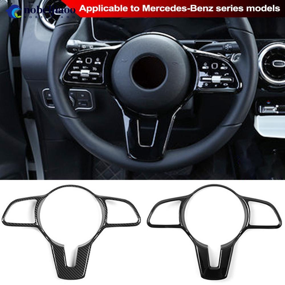 NOBELJIAOO พวงมาลัยรถปุ่มกรอบ Trim คาร์บอนไฟเบอร์ Bright สีดําสําหรับ Mercedes Benz ABCE GLC GLA CLA