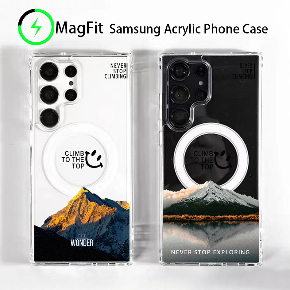 เคสอะคริลิคใส แม่เหล็ก ลายภูเขาหิมะ สไตล์แฟชั่น กันกระแทก สำหรับ Samsung S26 Ultra, S25 Ultra, S24 FE, S24 Plus, S23 Ultra, S23+, S23, S23 FE, S22 Ultra, S22+, A56, A54, A17