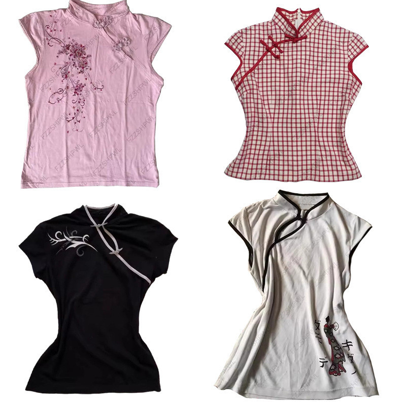 2025 ใหม่สไตล์จีนเย็บปักถักร้อย Slim-fit All-match Casual สบาย V คอหัวเข็มขัดผู้หญิง Top 26331NSY