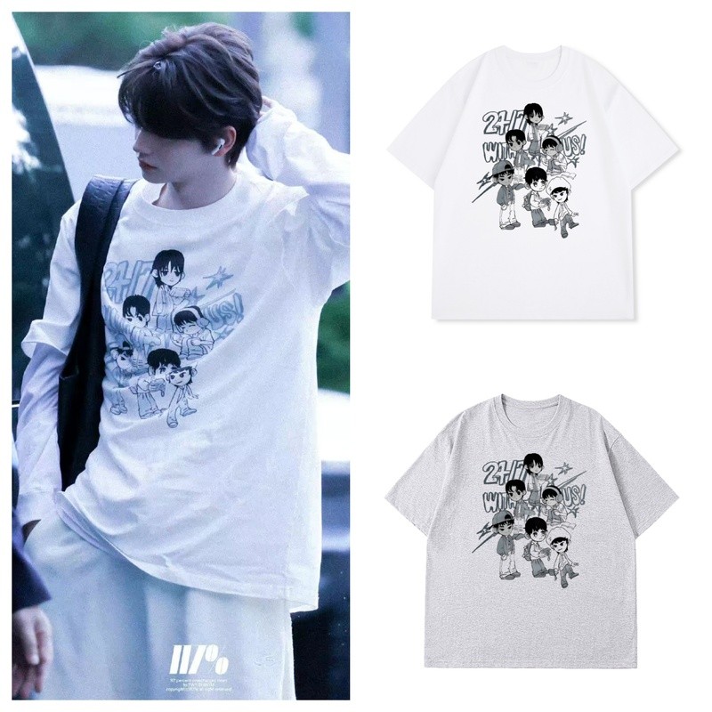 TWSKNPOPS Weilivl同款Q版印花男女外穿棉短袖连衣TWS Shenwei KNPOPS Concert Edition Q-version พิมพ์ Uni Pure Cotton เ