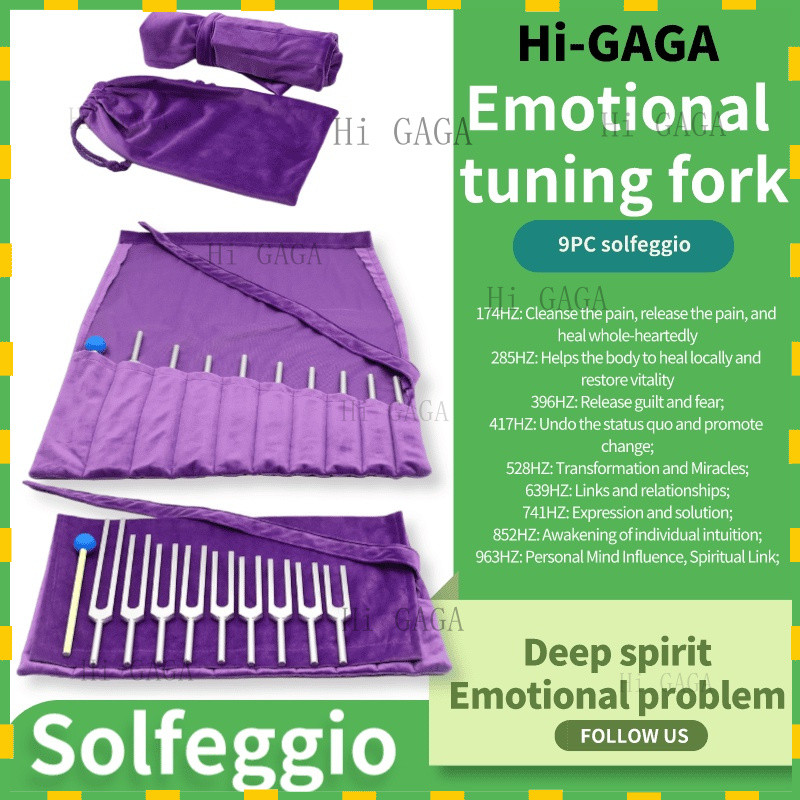 Tuning fork🔔ส้อมจูนเสียง🔔 Solfeggio ชุดกระเป๋าผ้า อลูมิเนียมอัลลอย สองชั้น 9 ชิ้น F174F285UT396RE417