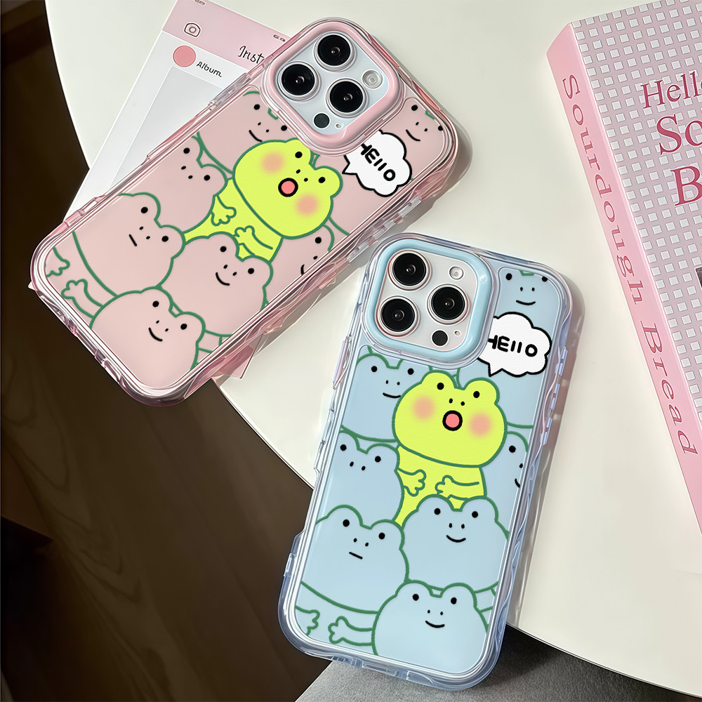 จัดส่งในพื้นที่ เคสโทรศัพท์ซิลิโคนโปร่งใสกบเขียวน้อยเหมาะสำหรับ iPhone16 15 14 Pro Plus 13 12 11 PromaxTPU เคสป้องกัน