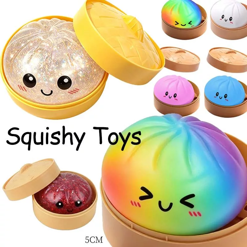 Kawaii Glitter Dumpling Squishy ของเล่นที่มีสีสัน Rainbow ความเครียดบรรเทา Fidget ของเล่น Party Favors